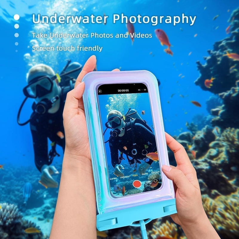 Foweroty Floatable Soap Bubble Waterproof Phone Pouch/Case with Crossbody Lanyard for iPhone 17 16 Pro Max/15 Pro/14/13/12, IP68 Cellphone Dry Bag Beach Cruise Ship Essentials,Iridescent Blue,1 Pack - Image 5
